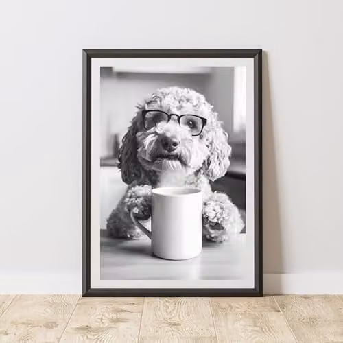 60 Second Makeover Funny Labradoodle Drinking Coffee Multicolour Paper Poster, A3