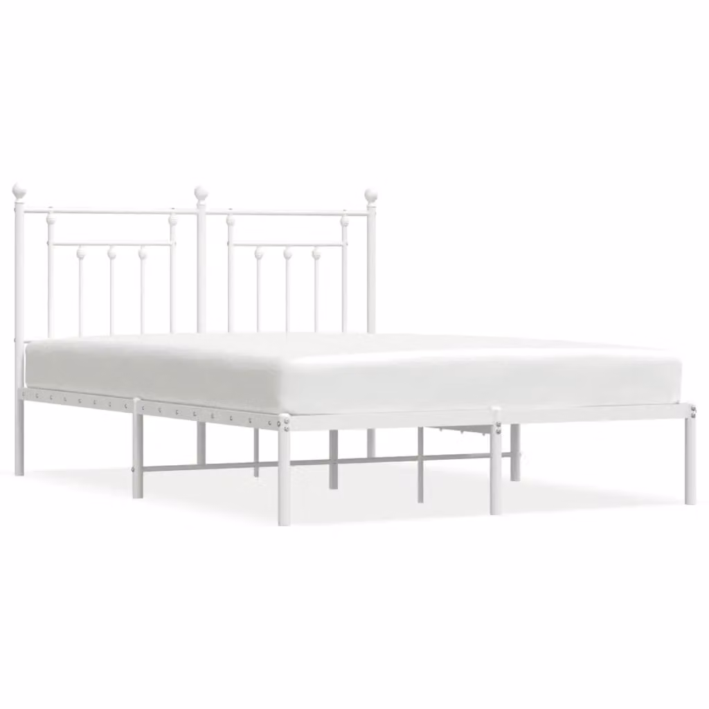 Berkfield Home Metal Bed Frame with Headboard in White, W/D/H: 150 x 200 cm – 2