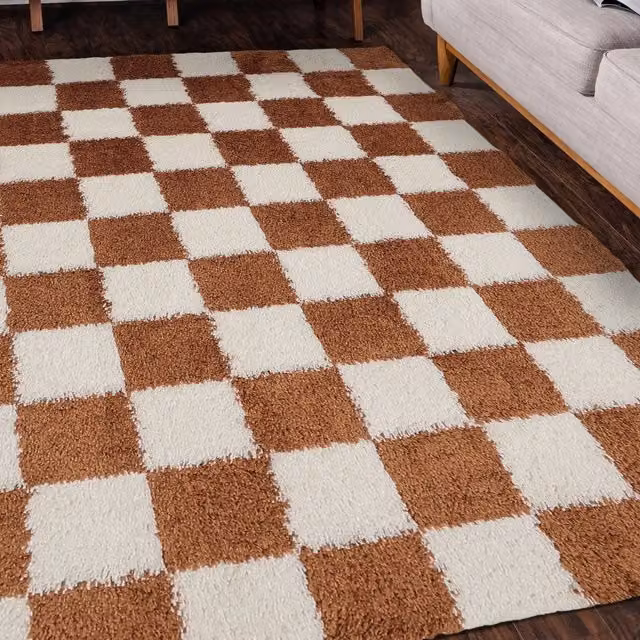 Melrose Interiors Checked Modern Rectangular Area Rug in Orange and Brown, W: 160 cm, L: 230 cm