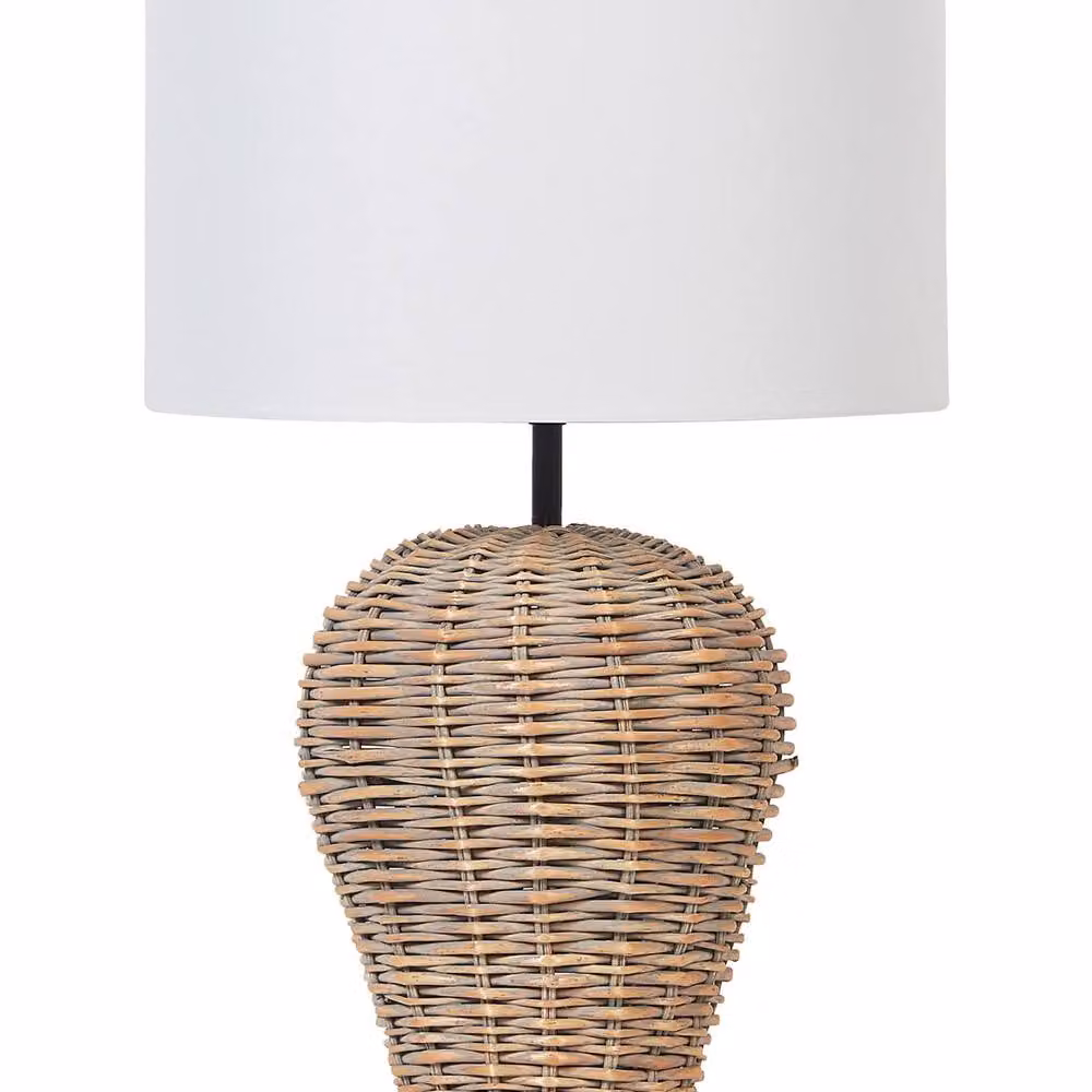Wyld and Coco Rattan Table Lamp with White Fabric Shade, Natural Finish, W/D/H: 30 x 30 x 49 cm – 2