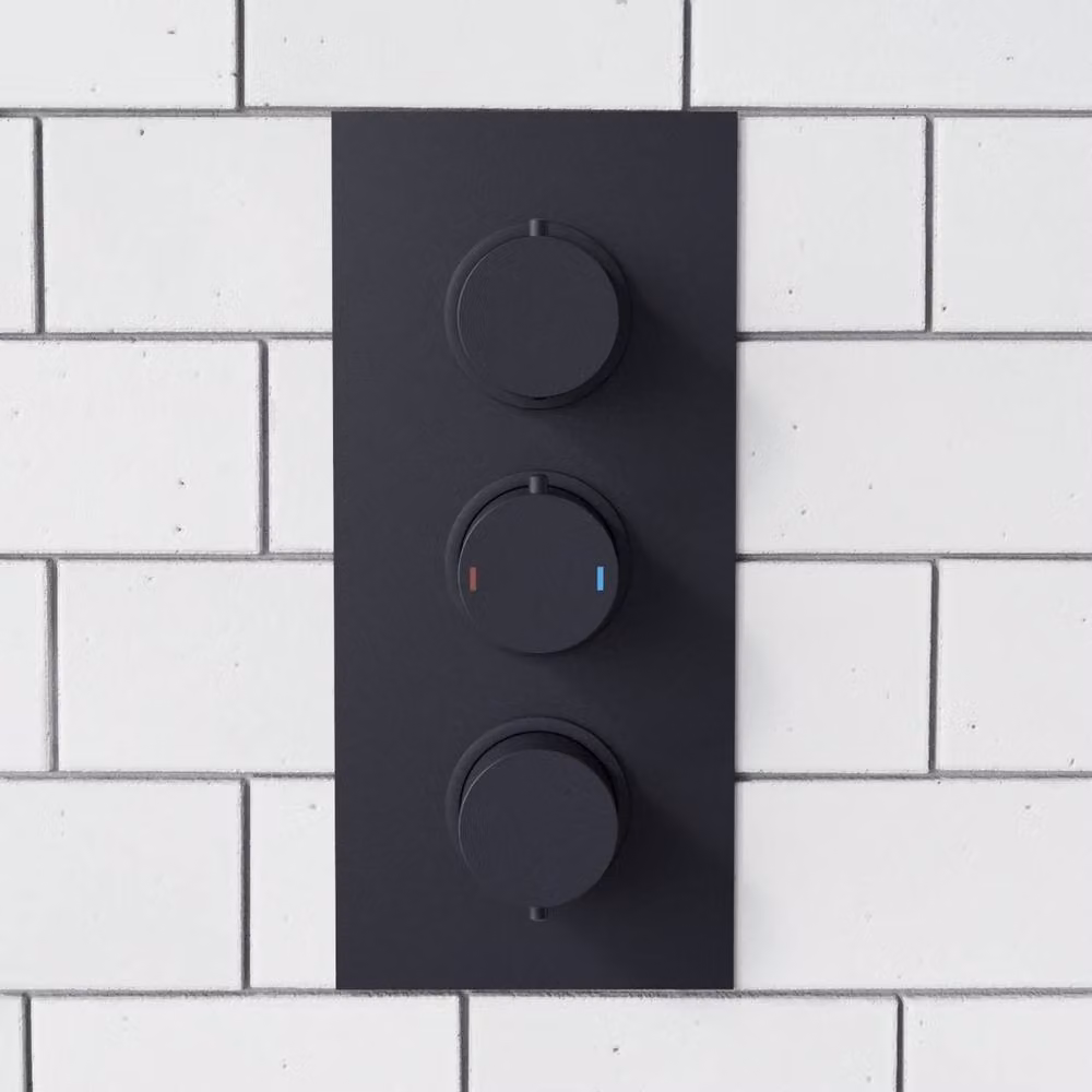 Nes Home Wilden Concealed Thermostatic Shower Mixer Valve with 3 Dials in Matt Black – 2