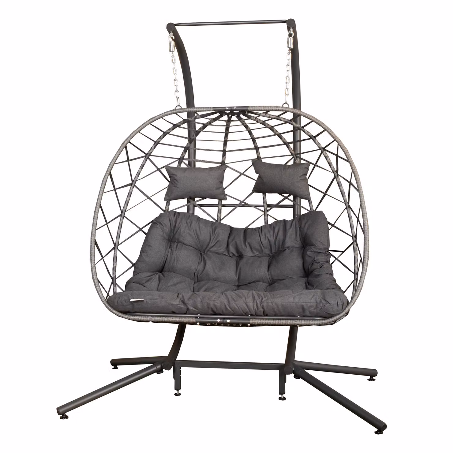 Samuel Alexander 2 Seater Hanging Garden Rattan Egg Chair with Steel Frame and Waterproof Cover in Grey – 4