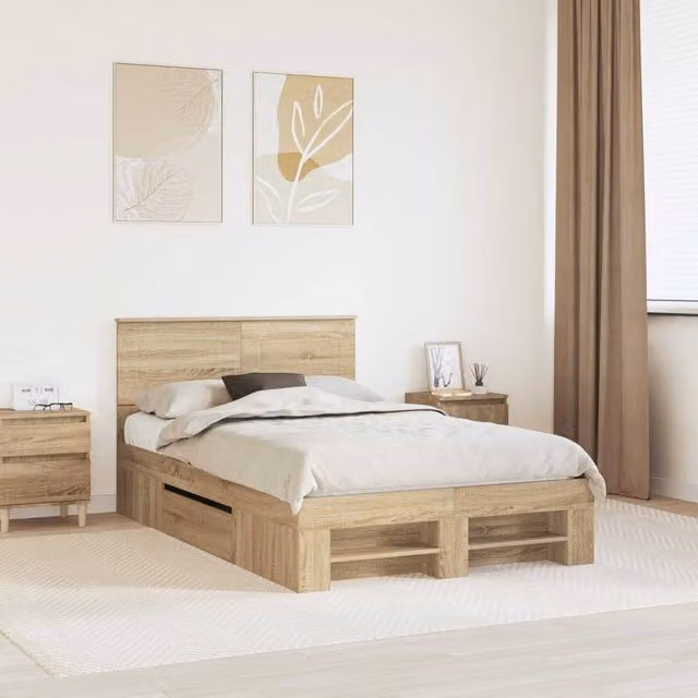 Berkfield Home Sonoma Oak Bed Frame in Brown, W/D/H: 120 x 200 cm