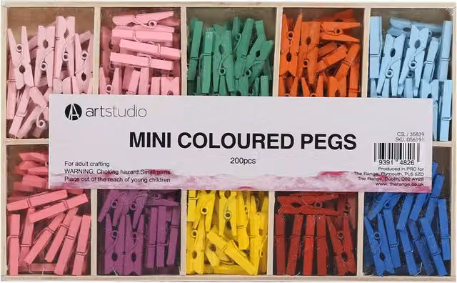 Art Studio Mini Multi Coloured Plastic Pegs