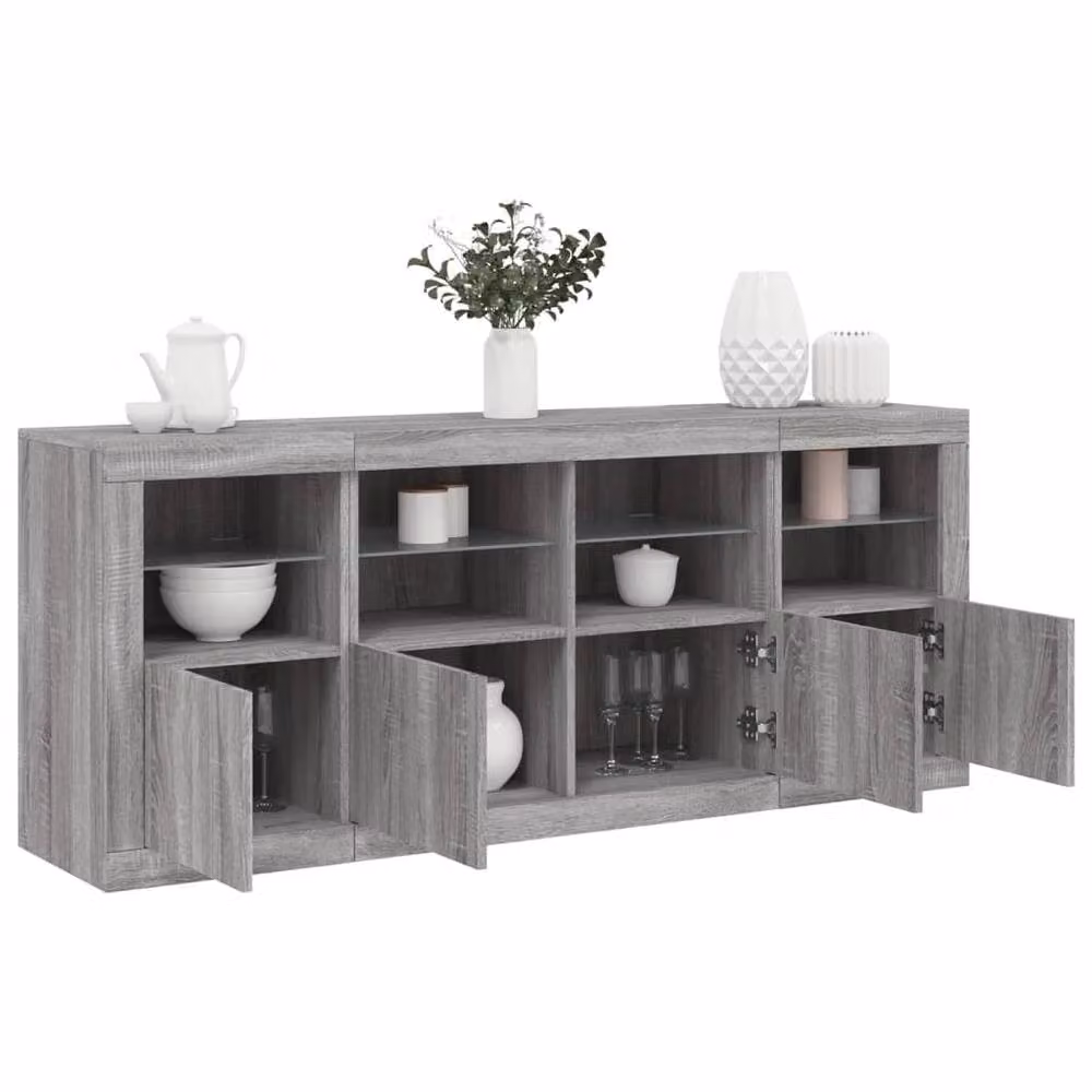Berkfield Home Grey Sonoma Sideboard with Integrated LED Lights, W: 163 cm, D: 37 cm, H: 67 cm – 2