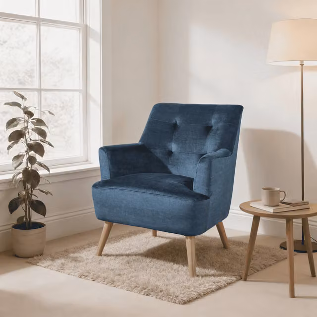 Home Source Arta Modern Plush Accent Occasional Armchair in Dark Blue