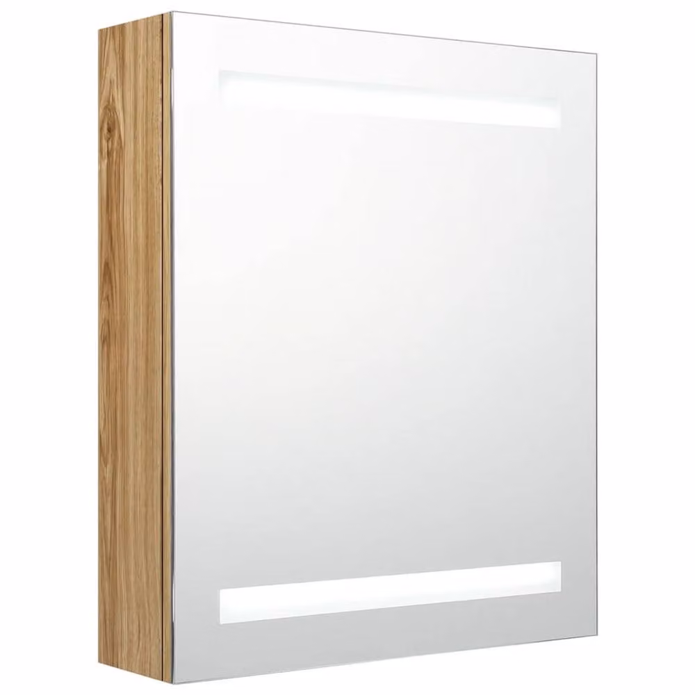 Berkfield Home LED Bathroom Mirror Cabinet in Brown Oak, W/D/H: 50 x 14 x 60 cm – 2