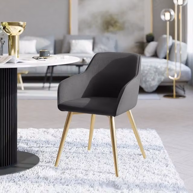 Tectake Scandi Dining Chair with Anthracite Bouclé Fabric and Gold Metal Frame, Height: 82 cm
