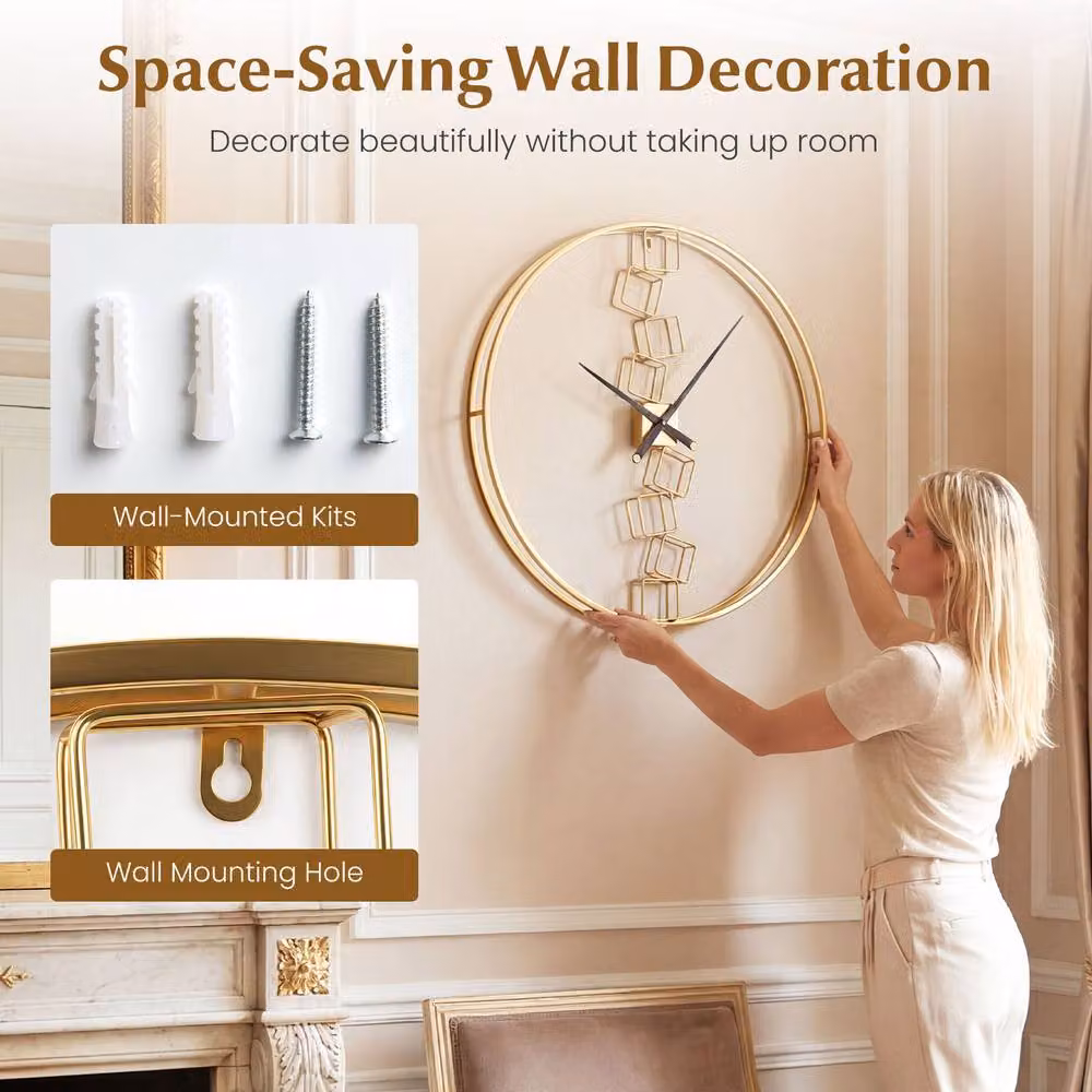 Gymax Nordic Style Large Round Gold Wall Clock, Diameter: 68 cm – 3
