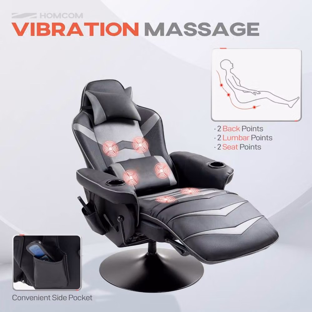 STILVORA Grey Synthetic Leather Massage Recliner Armchair with 360 Degree Swivel Base and Cup Holders – 5