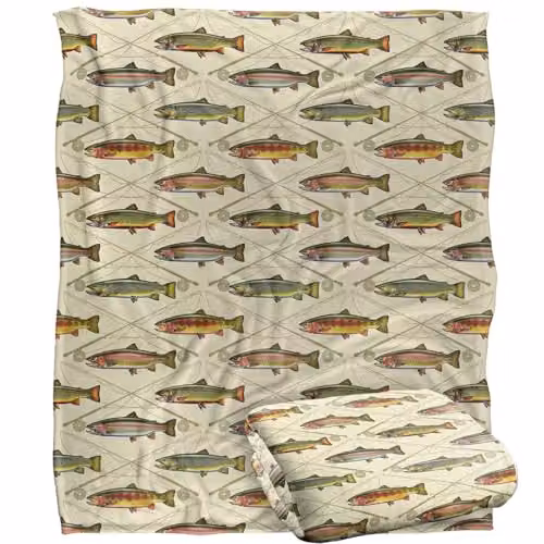 JQ Licensing Trout Crossed Fishing Rods Super Soft Fleece Throw Blanket, White, W/D/H: 152 x 127 cm – 1