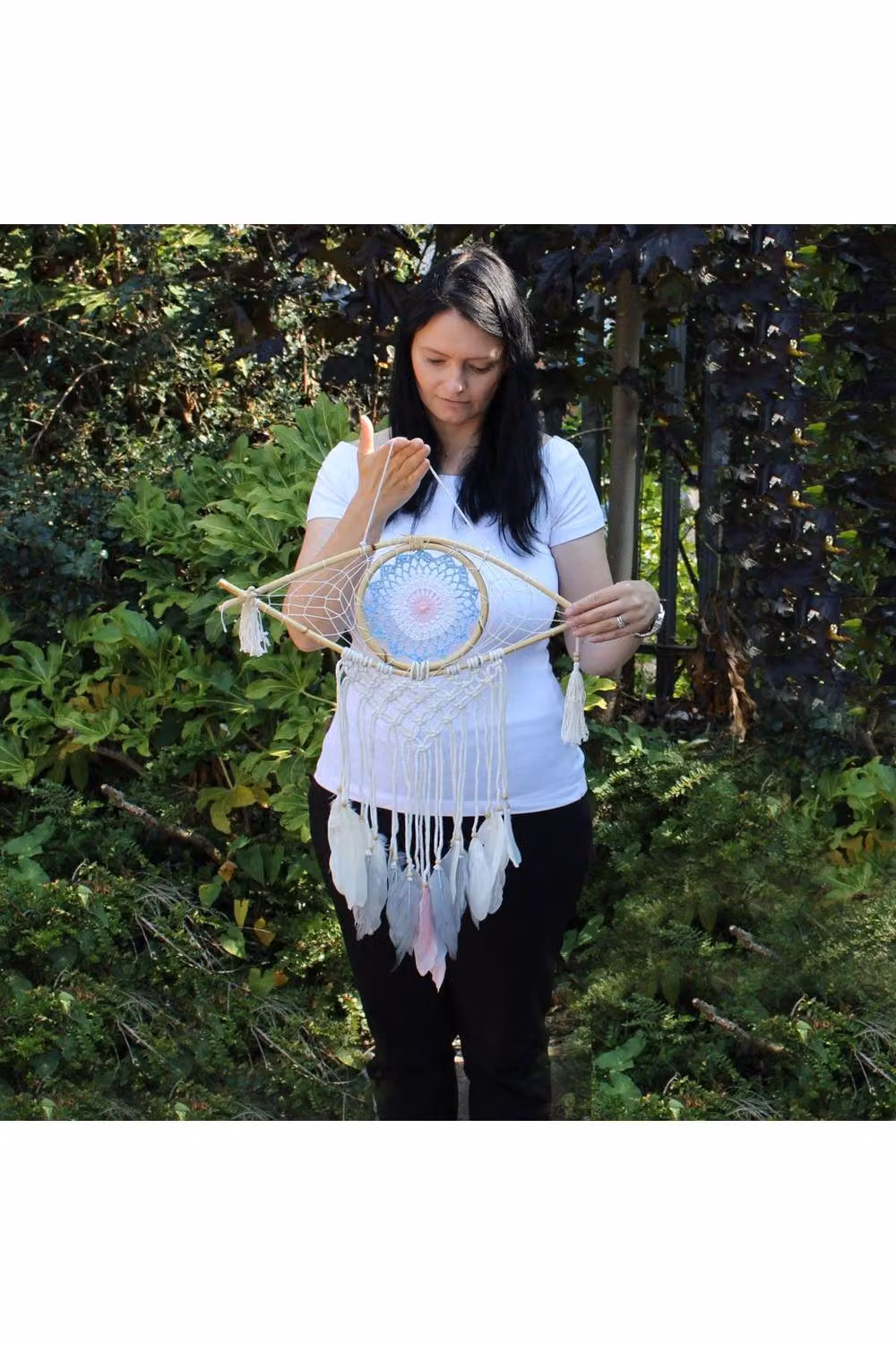 KDMD Protection Dream Catcher Med Macrame Evil Eye in White, Grey and Brown – 3