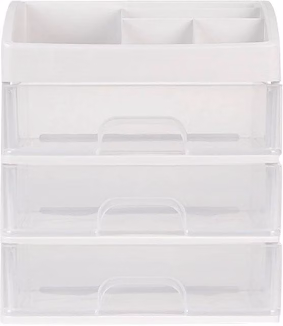 FORGEVIO White Plastic Dressing Table Make-Up Holder and Storage Box with Handles, Width: 50 cm – 1