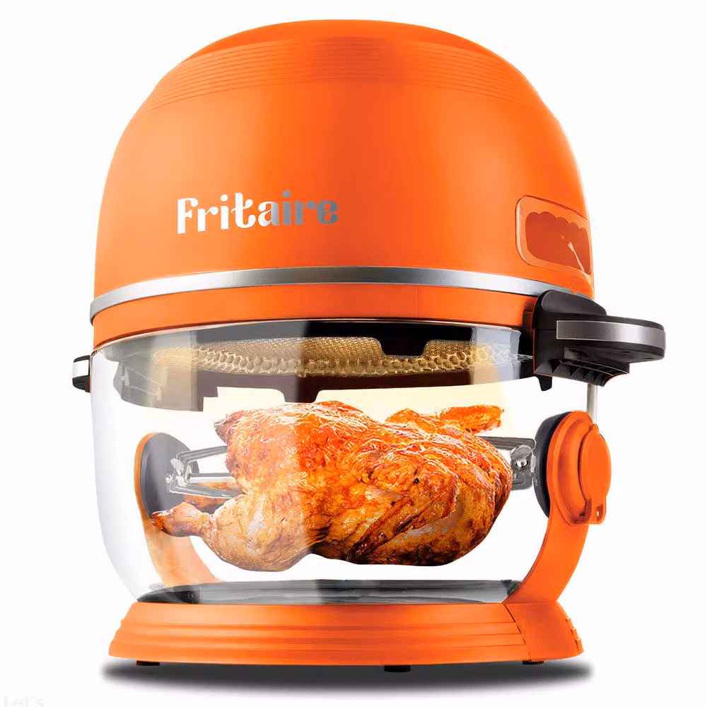 Fritaire Non-Toxic Orange Air Fryer with Rotating Glass Basket, Teflon and BPA Free – 6