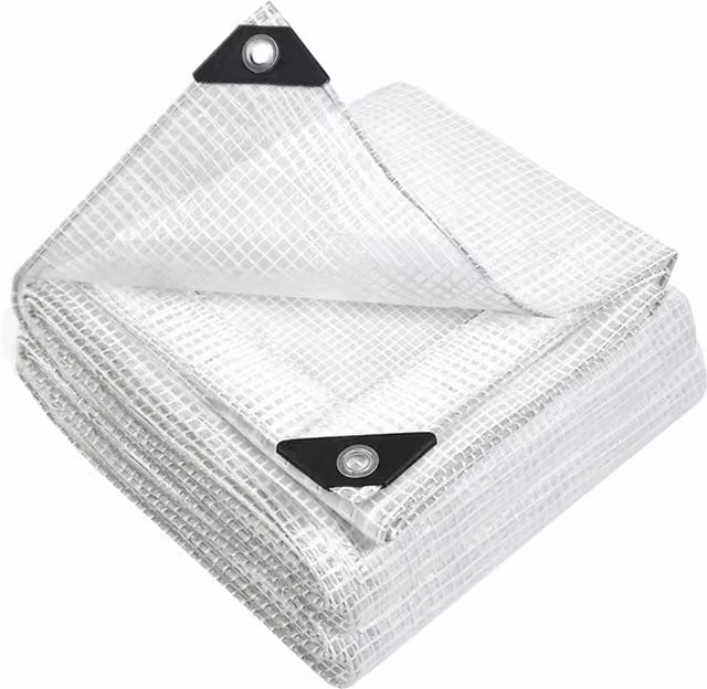 Keplin Waterproof Tarpaulin Cover Sheet, 100gsm Clear Mesh, Transparent/White, W: 4 m, D: 3 m