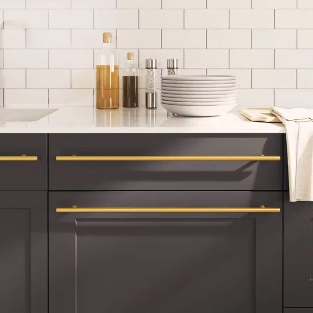 Berkfield Home Gold Brushed Stainless Steel Bar Cabinet Handles, 5 Pack, Length: 480 mm