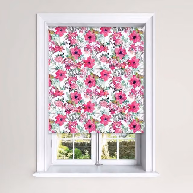 Lister Cartwright Frida Floral Design Blackout Roller Blinds, White and Multicolour, W: 90 cm, H: 140 cm