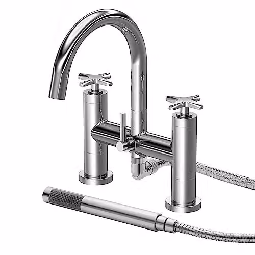 nuie CLX354 Aztec Modern Bathroom Bath Shower Mixer Tap with Shower Kit, Chrome