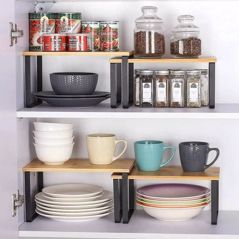 FORGEVIO Set of 2 Expandable Multicolour Kitchen Cupboard Shelf Organisers – 1