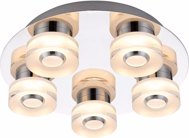 Endon Rita 5 Light LED Bathroom Flush Ceiling Light in Chrome with Frosted Acrylic, IP44 Rated