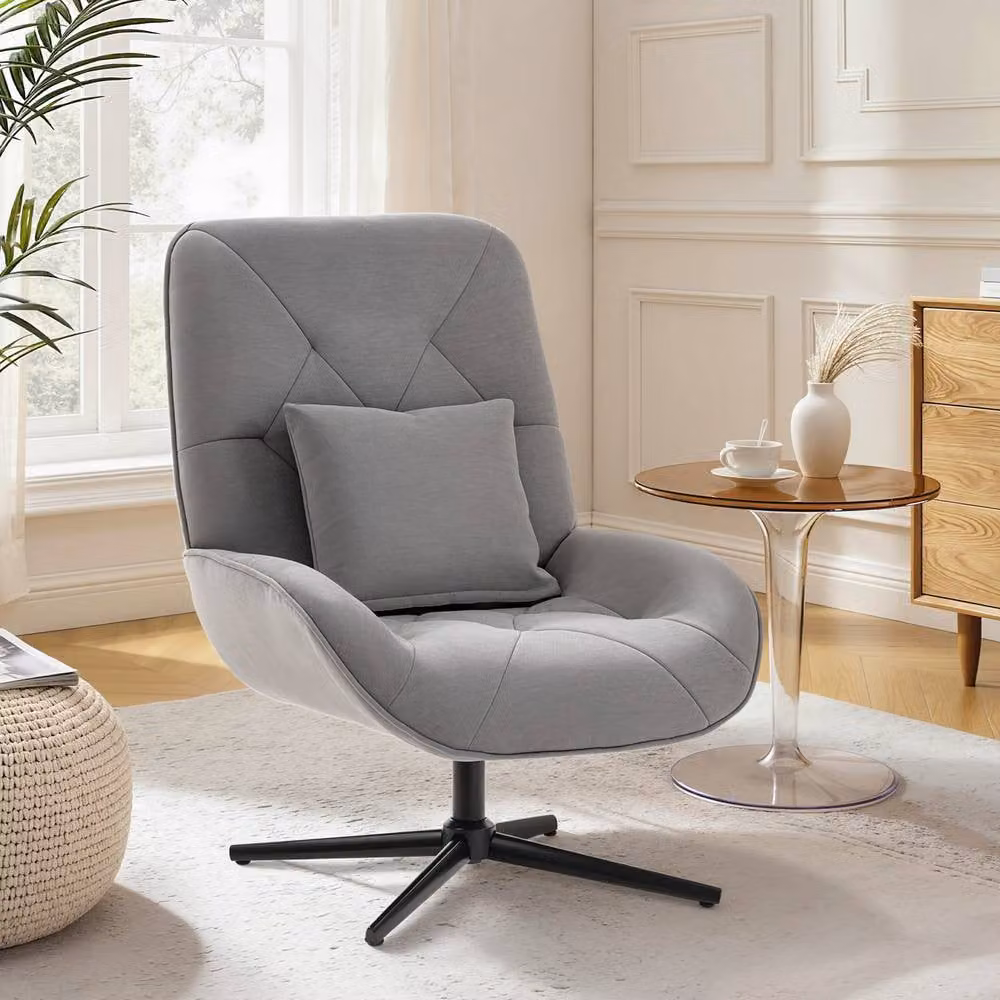 HOMCOM Swivel Accent Chair in Grey Fabric with Armrests and Metal Frame – 2