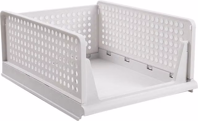 Lifeideas Foldable and Stackable Plastic Pull-Out Divider Basket in White, 27l