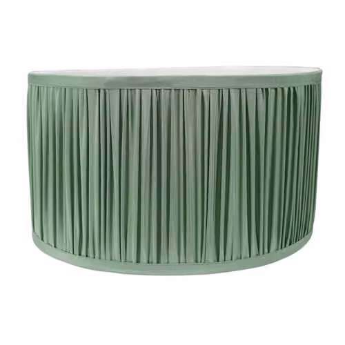ValueLights Jess Green Fabric Ruched Pleated Drum Lampshade with LED Bulb, Width: 35 cm