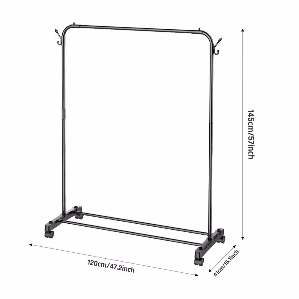 SPETLEK Metal Single Rail Clothes Garment Hanging Rack in Matt Black, W/D/H: 120 x 145 x 40 cm – 2