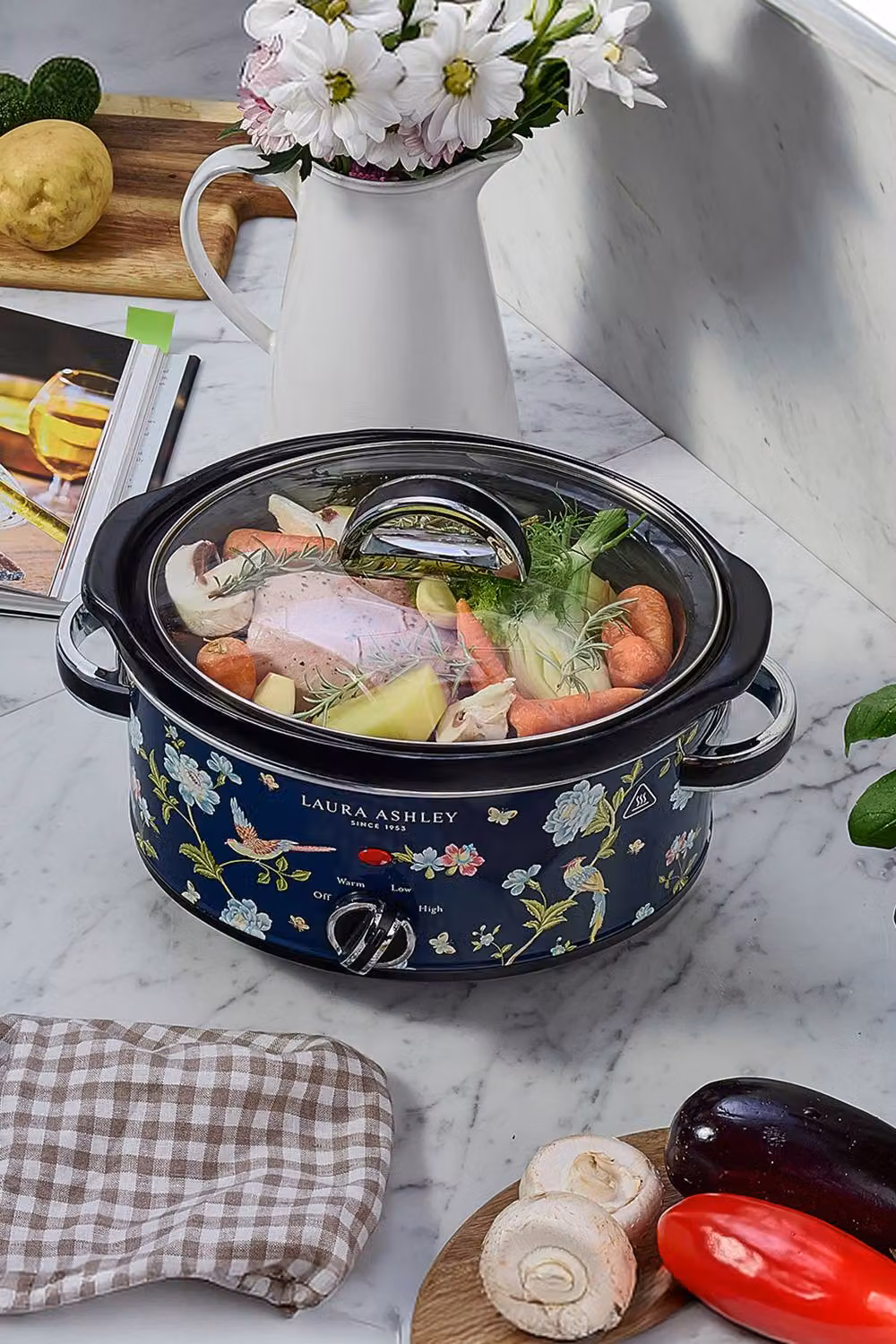 Laura Ashley Elveden Blue and Multicolour Large Slow Cooker, 6.5L – 6