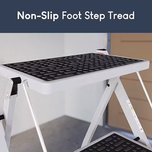 Home Vida 2 Step Folding Steel Ladder with Anti-Slip Mats and Handle, White – 6