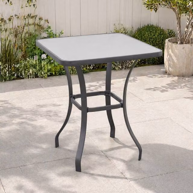 STILVORA Modern Square Garden Table with Black Tempered Glass Top – 1