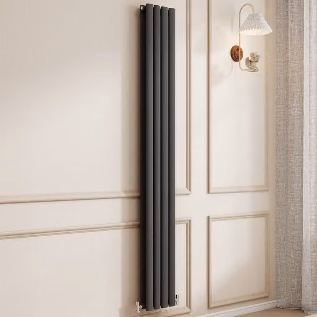 Banyetti Orva Anthracite Vertical Single Oval Column Radiator, H 180 x W 23.6 cm, Grey – 1