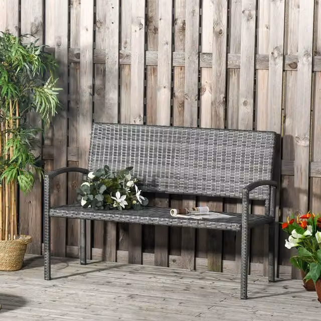 Outsunny Modern Grey Rattan 2 Seater Garden Bench