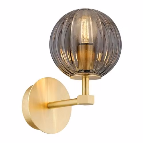 Argon Paloma Smoky Grey Fluted Glass Wall Lamp with Brushed Brass Finish – 1
