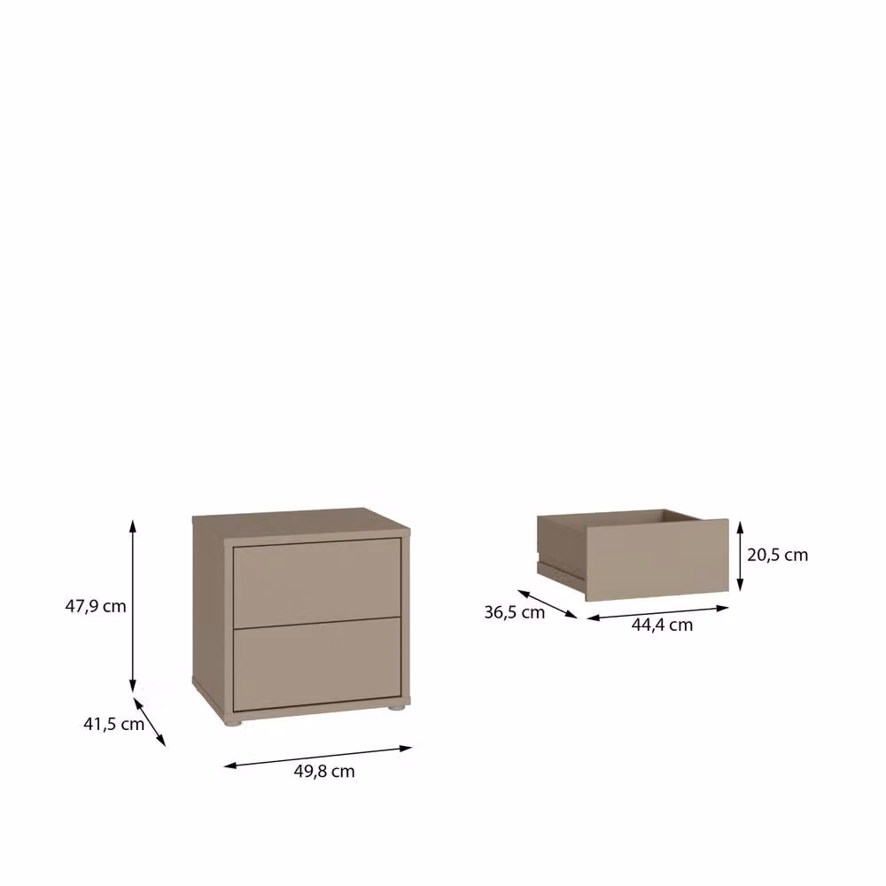 Furniture To Go Alice Springs Low Bedside Cabinet with 2 Push-Open Drawers in Taupe/Beige – 3