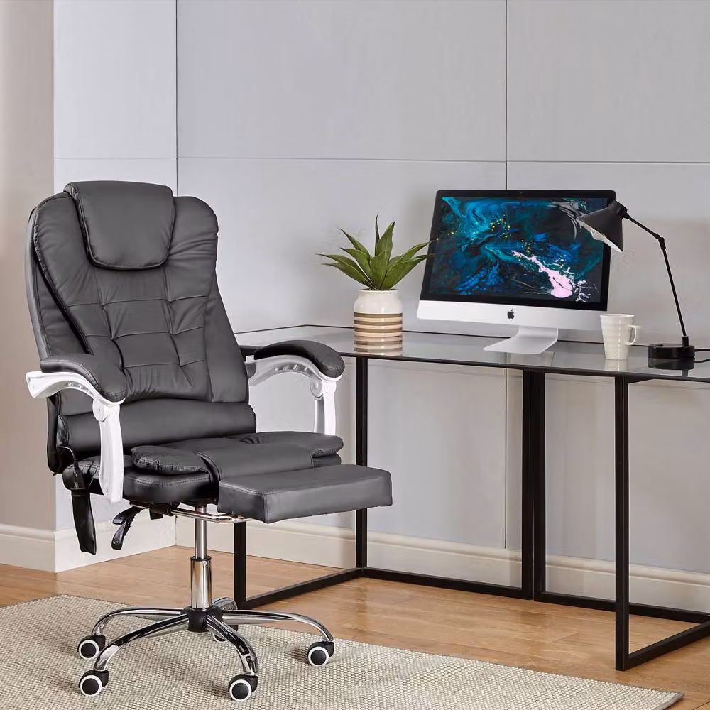 Neo Executive Gaming Recliner Massage Chair with Footrest and Headrest in Grey – 5
