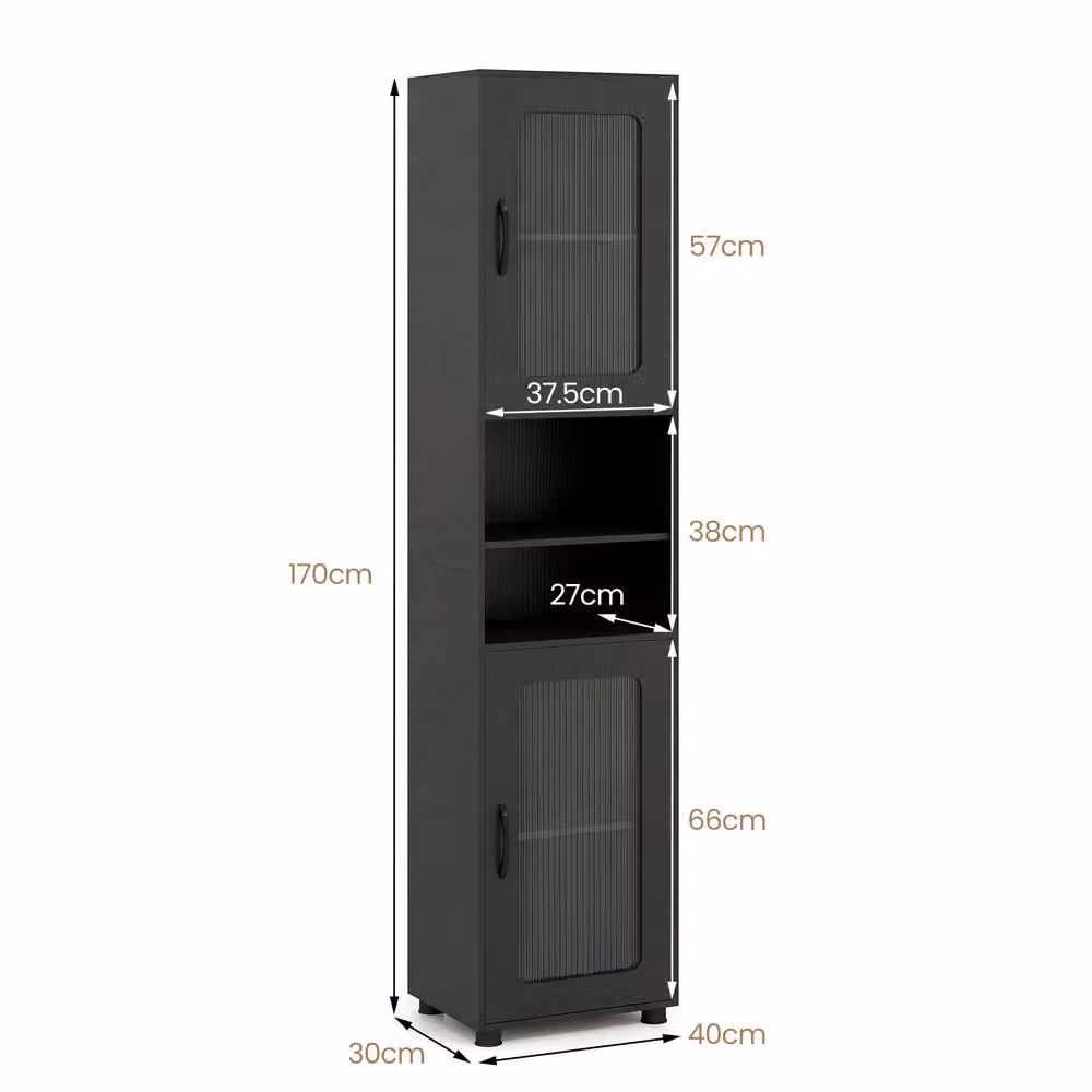 Costway Modern Freestanding Storage Organiser with Hinged Doors and Internal Shelves in Matt Black – 9
