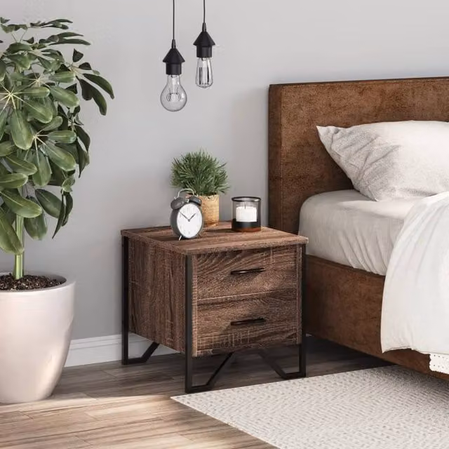 Berkfield Home Modern Bedside Cabinet in Brown Oak, W/D/H: 40 x 41 x 41 cm