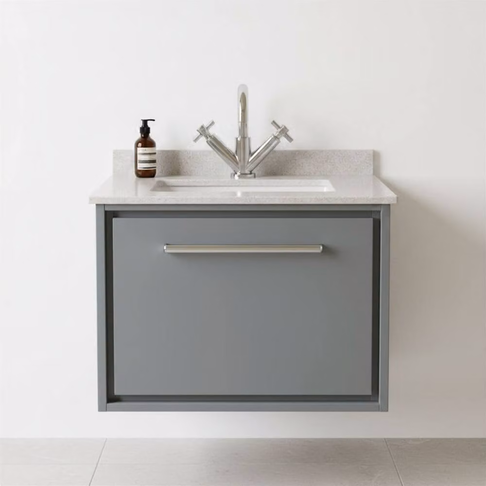 Balterley Coastal Grey Wall Hung Single Drawer Basin with Marble Stone Worktop, Width: 60 cm – 3