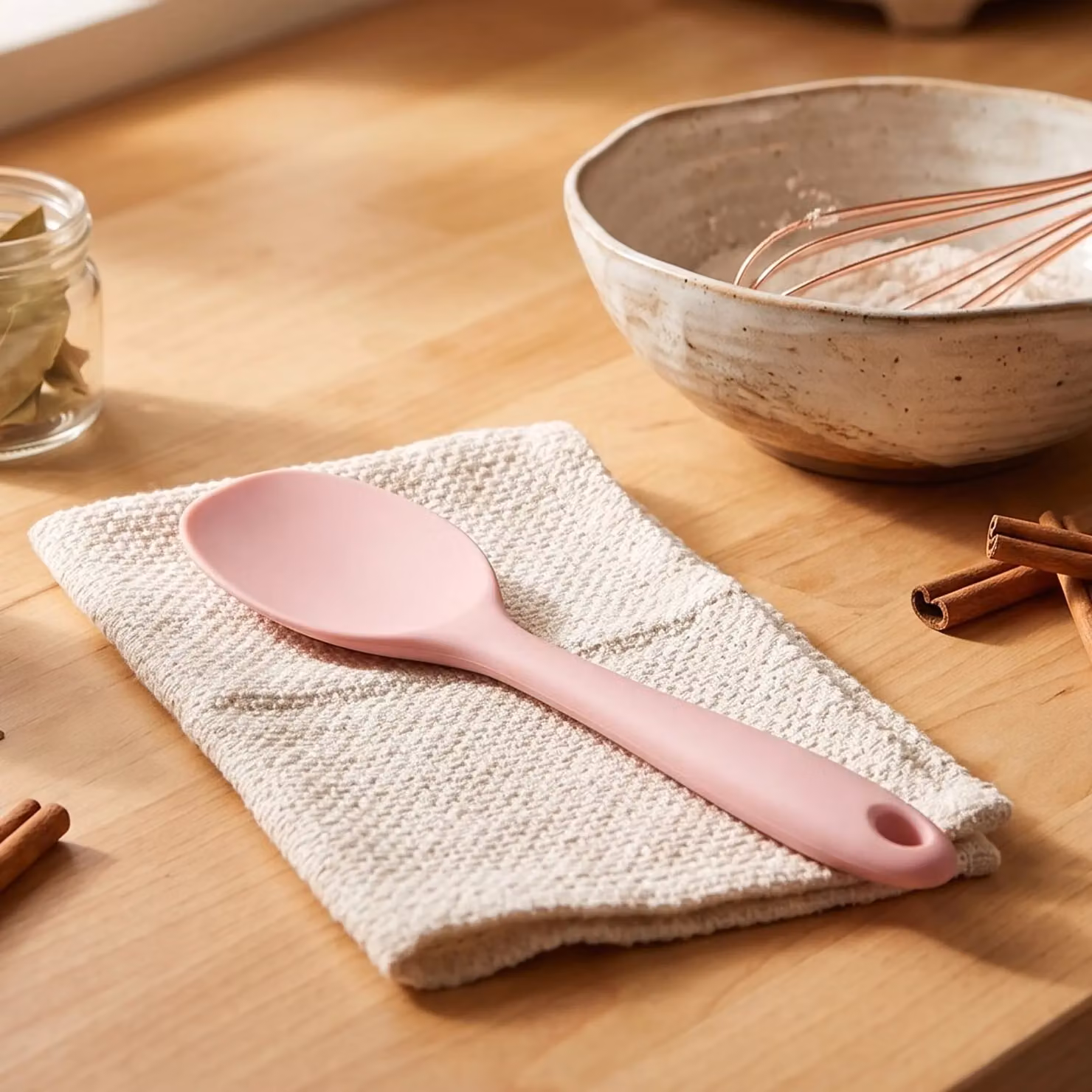 Orsina Heat-Resistant Pink Silicone Cooking Spoon with Hanging Loop – 2