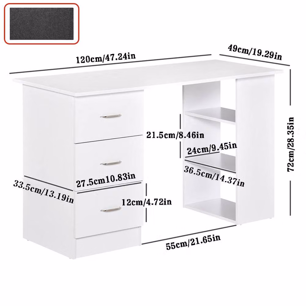 Ventryn White Computer Desk with 3 Shelves and Drawers, Width: 120 cm – 2