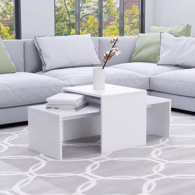 Berkfield Home White Modern Coffee Table Set with Nested Tops, W: 100 cm, D: 48 cm, H: 40 cm – 1