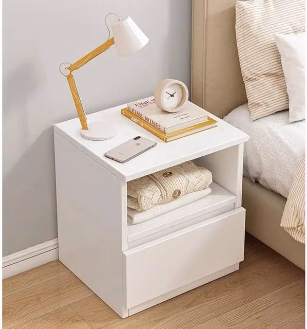 KORVIXA Compact White Bedroom Bedside Table and Nightstand