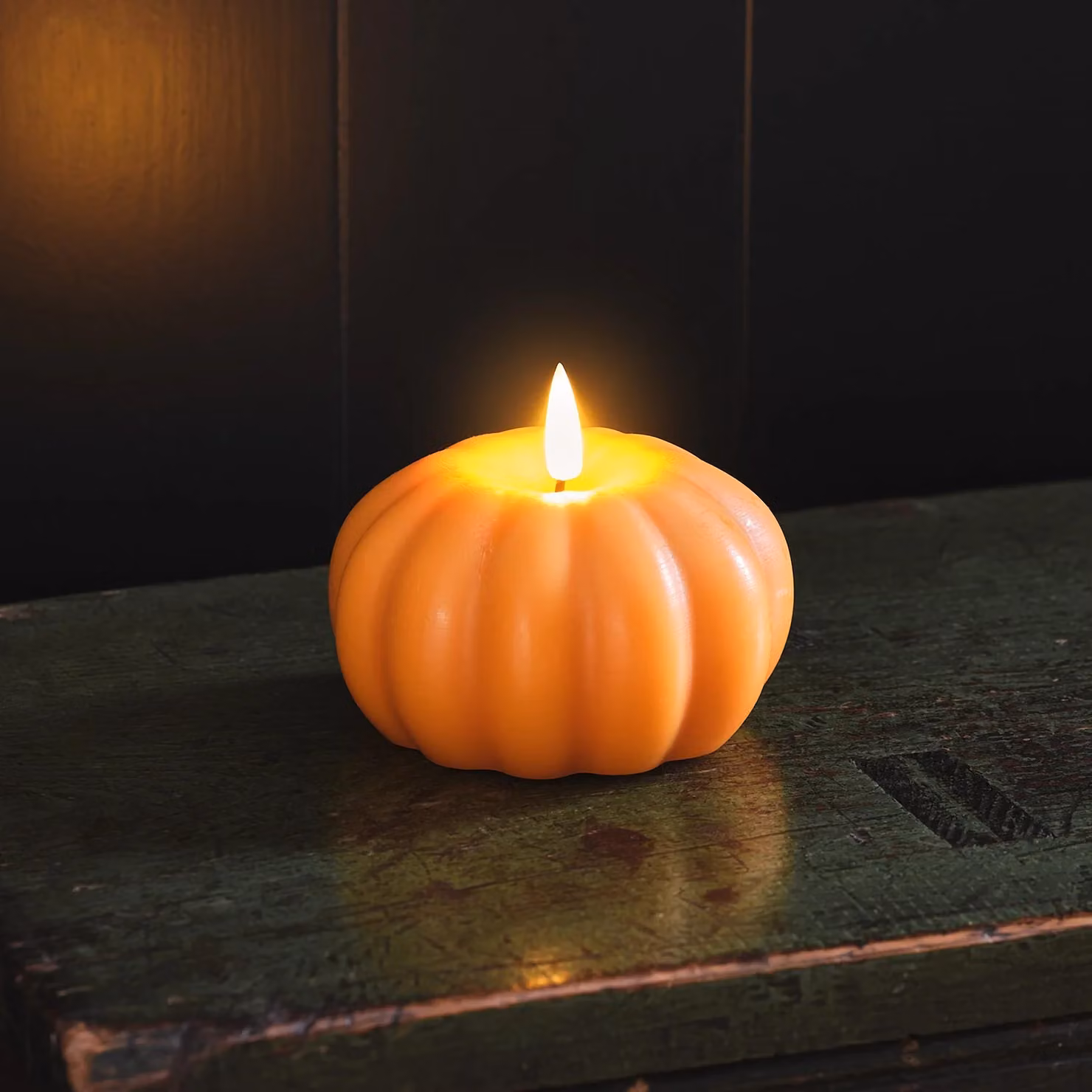 TruGlow® Orange Pumpkin LED Wax Candle with Flicker Effect and Timer for Halloween and Autumn Decor