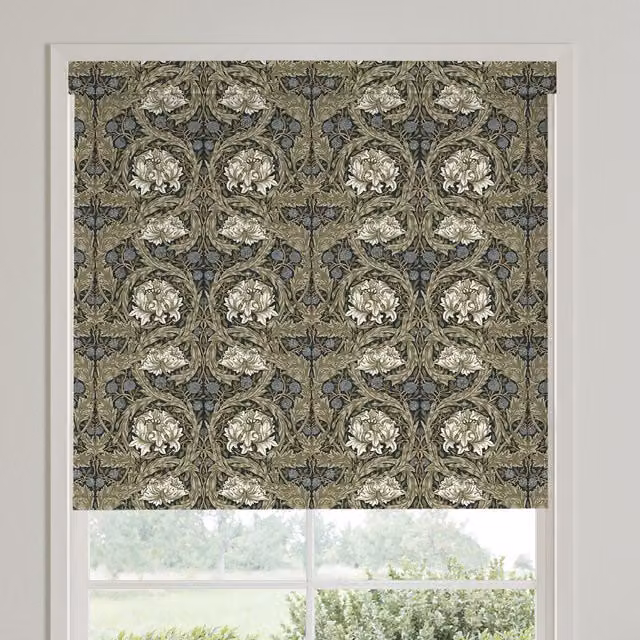 William Morris African Marigold Translucent Made To Measure Roller Blind in Cornflower Blue and Multicolour Floral Pattern