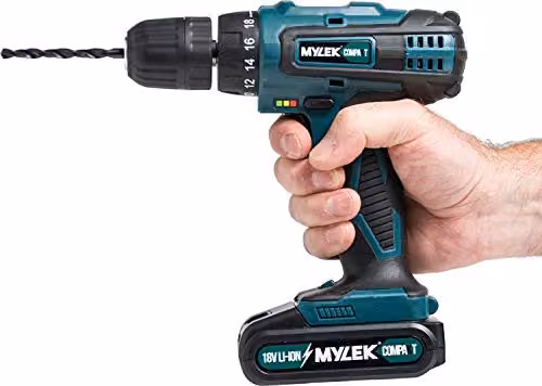 Mylek 18V Li-ion Cordless Drill Driver Set with 131 Piece Combi Accessory Kit and LED Worklight, Blue – 6