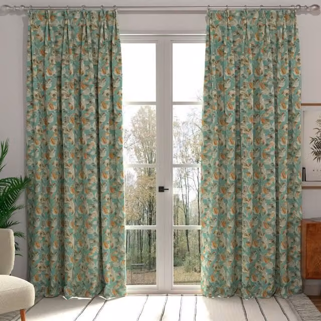 Ante Decor Made to Measure Blue and Turquoise Floral Blackout Cotton Curtain Panel