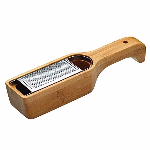 KitchenCraft World of Flavours Parmesan Cheese Grater with Handle in Brown and Silver, Bamboo and Stainless Steel, W/D/H: 27.5 x 6 x 5 cm