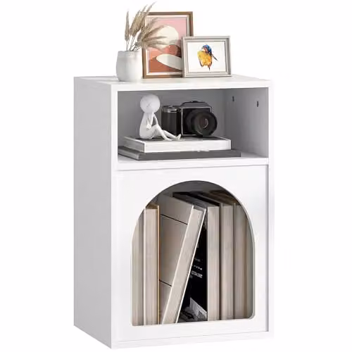 HOMCOM Modern White Bedside Table with 2 Open Compartments, W/D/H: 40 x 30 x 60 cm