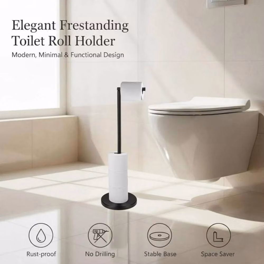 PAWNORA Black 2-in-1 Freestanding Metal Toilet Roll and Spare Roll Holder – 2